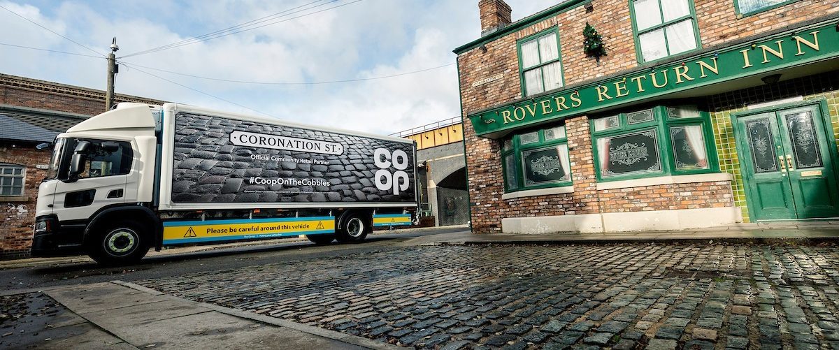 40797   THE CO-OPERATIVE   11/11/19

Coronation Street set at Media City - a Co-Op lorry with Coronation St Cobbles printed on the side.

Picture by Chris Bull / UNP