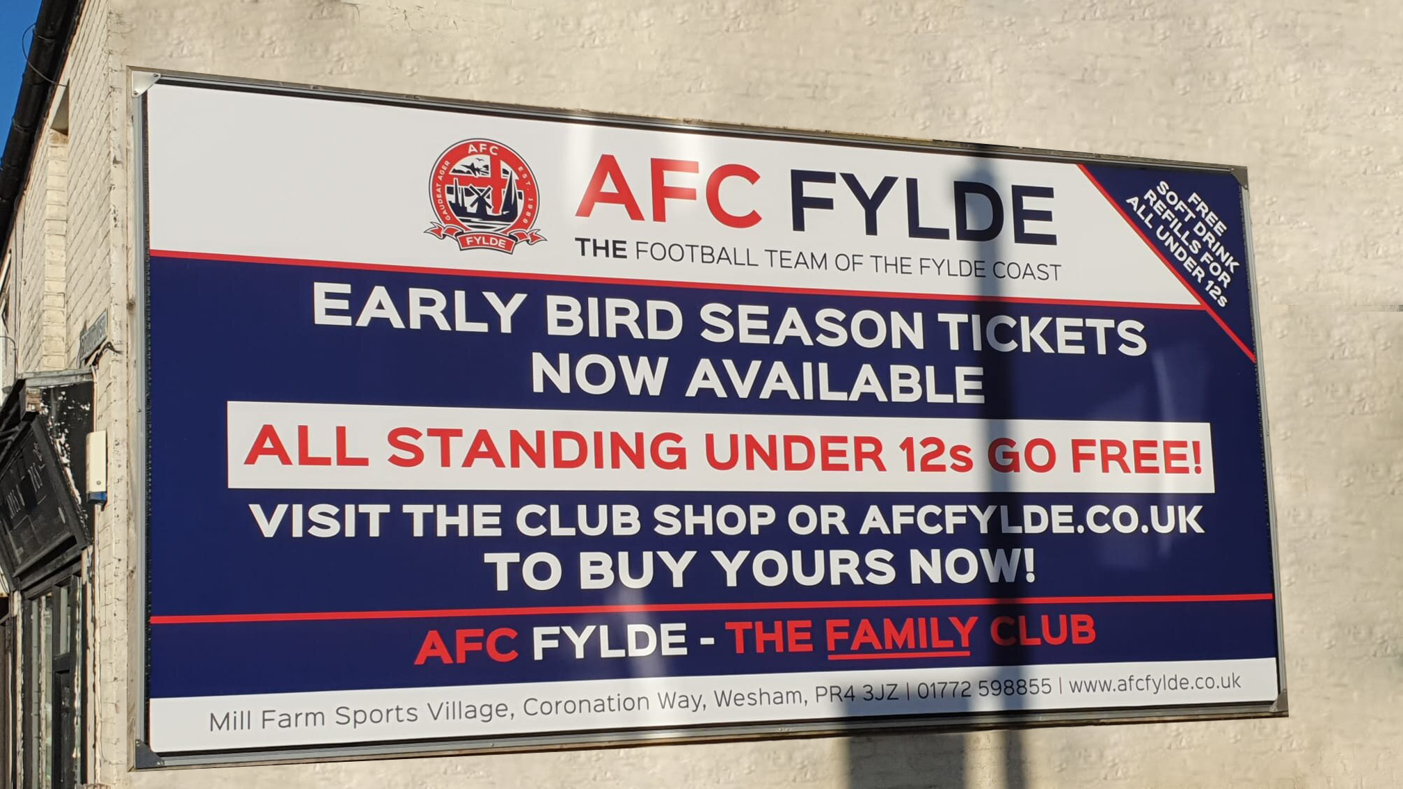 AFC Fylde's billboard on Poulton Street, Kirkham | BuildingSkinz