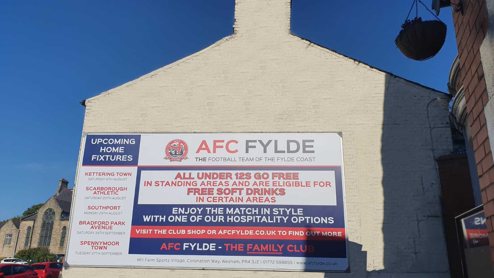 AFC Fylde's newly updated billboard on Poulton Street, Kirkham | BuildingSkinz