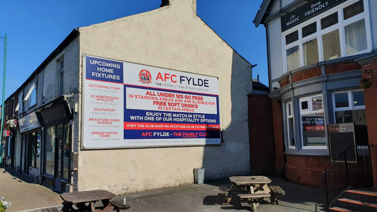 AFC Fylde's newly updated billboard on Poulton Street, Kirkham | BuildingSkinz